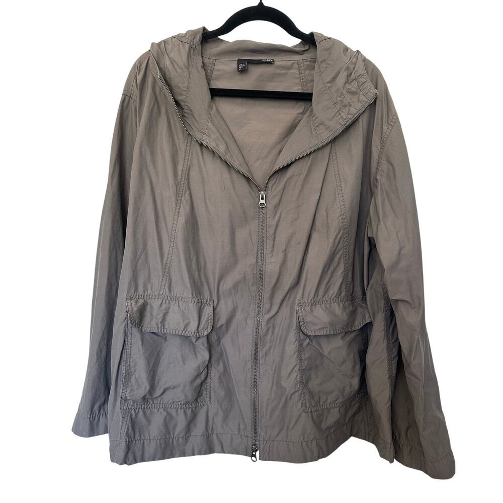Eileen Fisher (XL) Gray/Taupe Lightweight Nylon Rain Jacket Quiet Luxury Zip Up